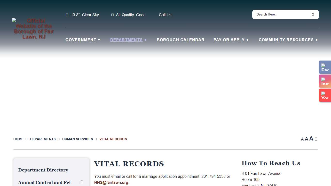 Vital Records - Official Website of the Borough of Fair Lawn, NJ